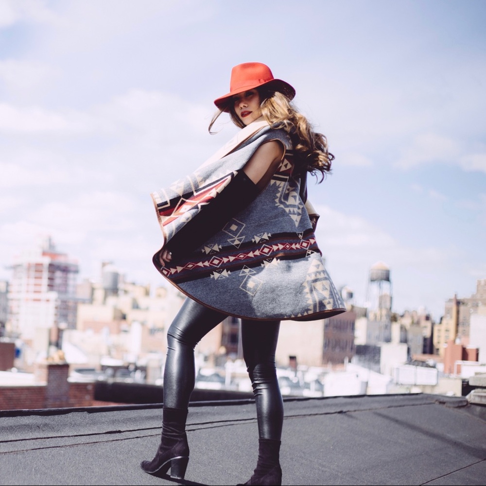 ROOTS “Julia” Wool Cape Poncho in Pendleton Tribe